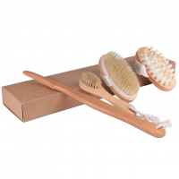 High Quality  3Pcs  Set Removable Handle Natural Boar Bristle Back Scrub Body Bath Brush